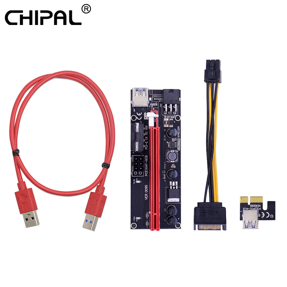 CHIPAL 100 шт. VER009S 60 см PCI-E Райзер-карта PCI Express PCIE 1X к 16X адаптер USB 3 0 кабель 4-контактный