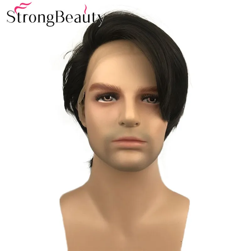 StrongBeauty прямой мужской парик со шнуровкой спереди натуральные парики средней