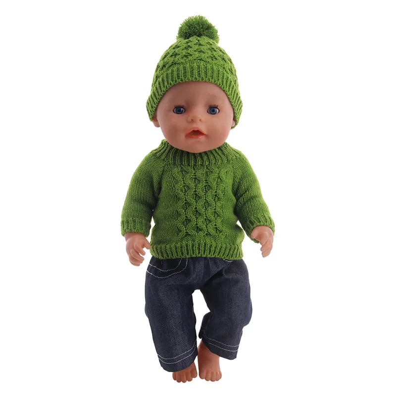 Вязаный свитер Logan Doll Модный комплект одежда + шапка ботинки 18 дюймов