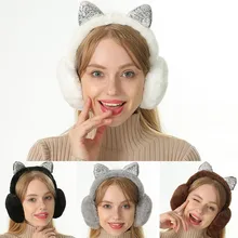 Новые женские наушники, Мультяшные кошачьи уши, ветрозащитные теплые регулируемые наушники FIF66