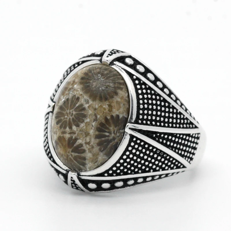 New Arrival 925 Sterling Silver Mens Rings Oval Natural Coral Gemstone Ring Vintage Turkish Thai Silver Jewelry Gift for Male New Arrival 925 Sterling Silver Mens Rings Oval Natural Coral Gemstone Ring Vintage Turkish Thai Silver Jewelry Gift for Male