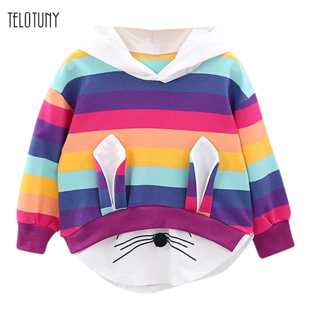 

TELOTUNY 2019 Autumn Winter Fashion Kids Girls Hoodies Striped Rainbow Cartoon Tops Toddler Baby Pullover Sweatshirt T-shirt 816