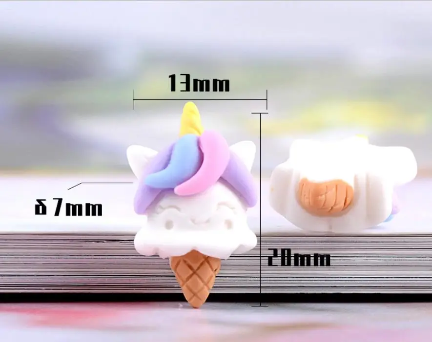 unicorns Ice Cream Simulation Fake Food Flat back Resin Cabochons Scrapbooking for hair Bows Decor DIY Craft Accessories