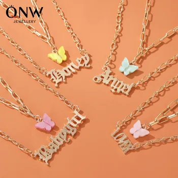 

Necklaces Simple Jewelry Womans Geometric Necklace Ladies Double Acrylic Butterfly Pendant Chain Lovers Trendy Korean Collares
