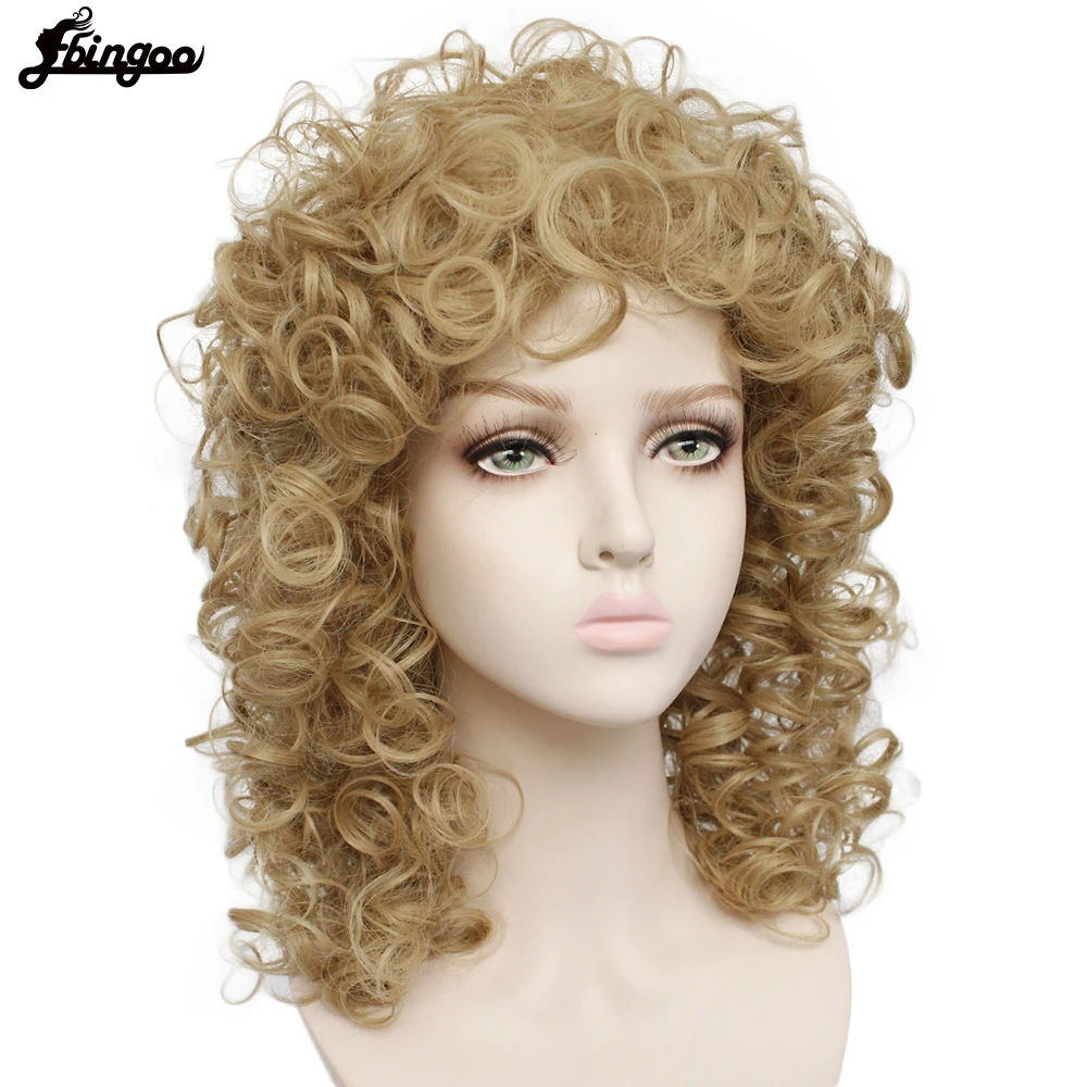 Ebingoo 70s 80s диско Хеллоуин качающийся парик короткий вьющийся Золотой Блонд