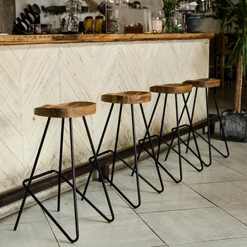 

Nordic Wrought Iron Bar Chair Creative Bar Chair Solid Wood High Stool Simple High Stool Bar Stool
