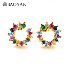 BAOYAN простые радужные Кристальные серьги, модные маленькие CZ Цветочные серьги, женские милые серьги с цирконием кубической огранки для женщин