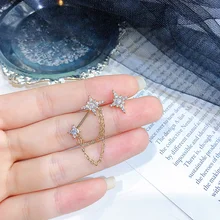 GHIDBK кубический цирконий Starburst с длинной цепочкой асимметричные серьги Крошечные золотые серебряные серьги-гвоздики из кубического циркония Букле д 'ореиль Femme