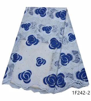 

White+Blue African Lace Fabric 2020 French Cord Lace Fabric Embroidered Nigerian Tulle Lace Fabric With Stones For Wedding 1F242