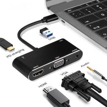 

USB C HDMI VGA Adapter Usb C Hub To Usb3.0 Usbc Charge 3.5mm Jack Cable Multiport Converter for Macbook Pro Huawei Mate20 P20