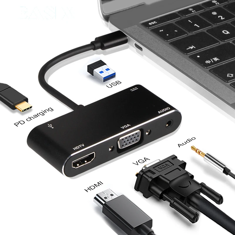 USB C HDMI VGA адаптер Usb концентратор к Usb3.0 Usbc зарядный кабель 3 5 мм Jack многопортовый