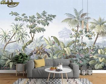 

beibehang European retro nostalgic palace hand painted coconut tree rain forest oil painting custom 3d wallpaper mural