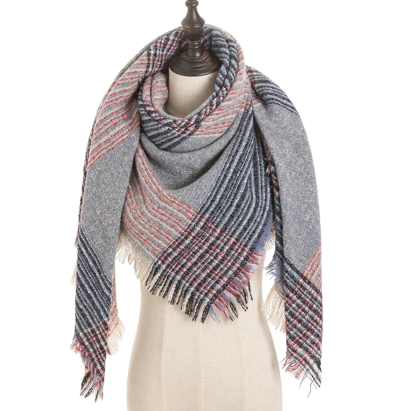 Брендовый дизайнерский Женский кашемировый шарф, треугольные зимние шарфы, женские шали и палантины, вязаное одеяло, шейный платок в полоску, новинка - Цвет: E24