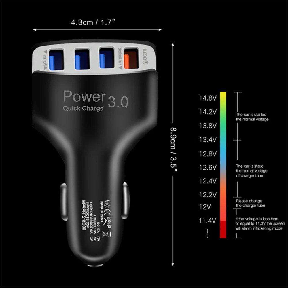 Автомобильное зарядное устройство Quick Charge 3,0, автомобильное зарядное устройство для быстрой зарядки, 4 порта USB, автомобильное портативное зарядное устройство s для iPhone 11 Pro, кабели QC 3,0