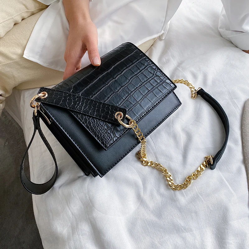 

Fashion Women Simple Solid Color Stone pattern Shoulder Bags Messenger Hasp Phone Bag with Button Bolso Bandolera Mujer
