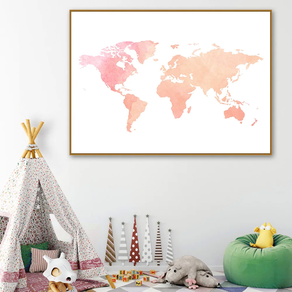 

Abstract Canvas Painting Wall Art Watercolor Pink World Map Art Poster Minimalism Posters Nordic Home Decor Baby Girl Room