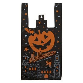 

100pcs Halloween Treat Bags Festival Holiday Party With Handles Plastic Cookie Home Portable Candies Trick Reusable Cute Pumpkin