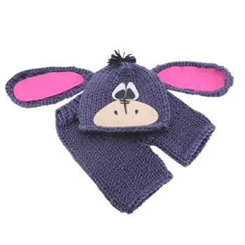 

Newborn Baby Donkey Pattern Photography Clothing Knitted Beanie Pants Suit