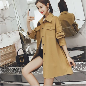 

Trench coat Women 2020 Spring autumn Coat New Casual Fashion Long Windbreaker Female Long-sleeve Loose Single-Breasted Outwear