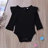 0-24M Newborn Jumpsuit Baby Boy Long Sleeve Romper Cotton Ruffled Solid Beige White Black Pink Playsuit For Infant Girls 3