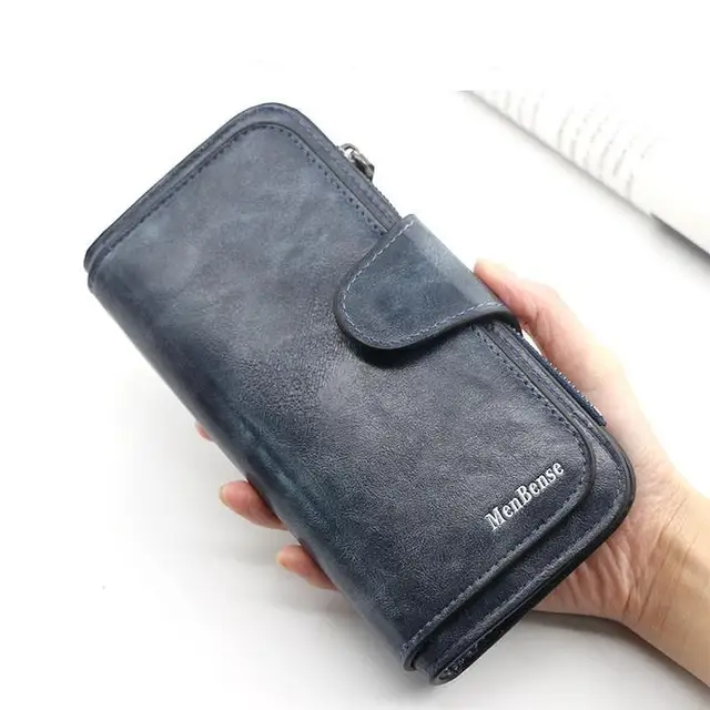 Women's wallet made of leather Wallets Three fold VINTAGE Womens purses mobile phone Purse Female Coin Purse Carteira Feminina Blue