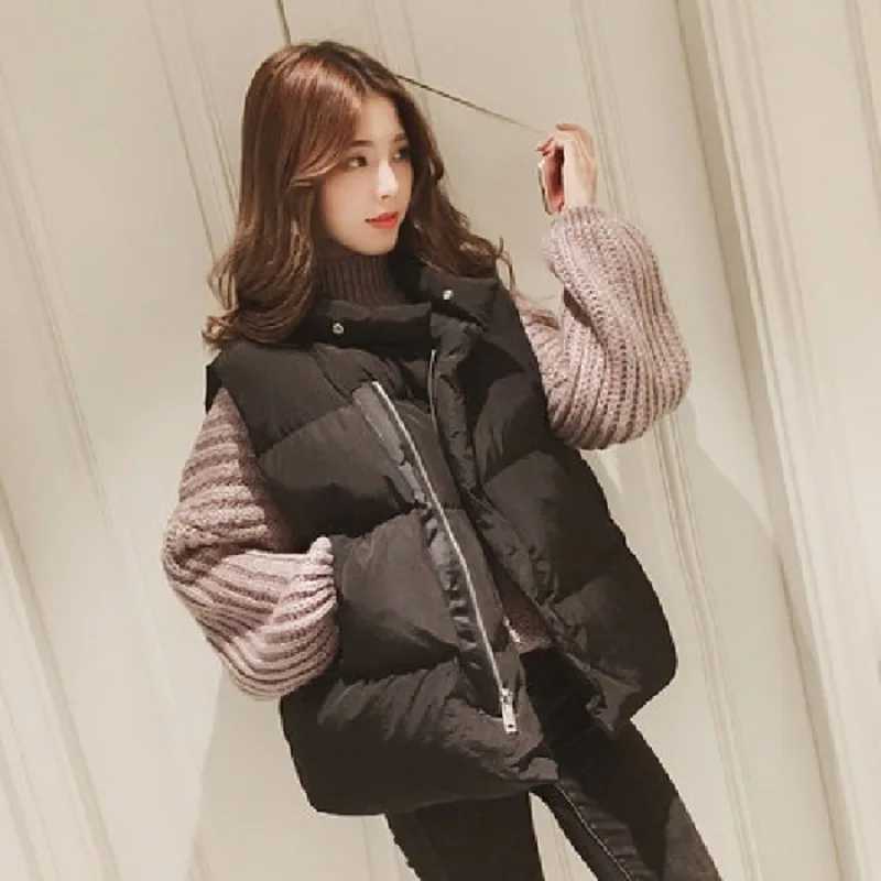 Down cotton vest female winter new loose Korean vest short vest jacket womens vests winter outerwear