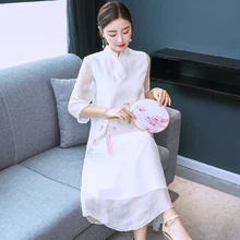 Вьетнамская традиционная одежда аодай, шифоновые классические китайские платья магнолии с ручной росписью, Aodai Cheongsam Robes, азиатская одежда