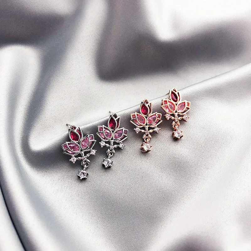 Классические хрустальные растения Женские Висячие серьги с розовыми кристаллами серьги с цветком из циркона модные серьги для женщин