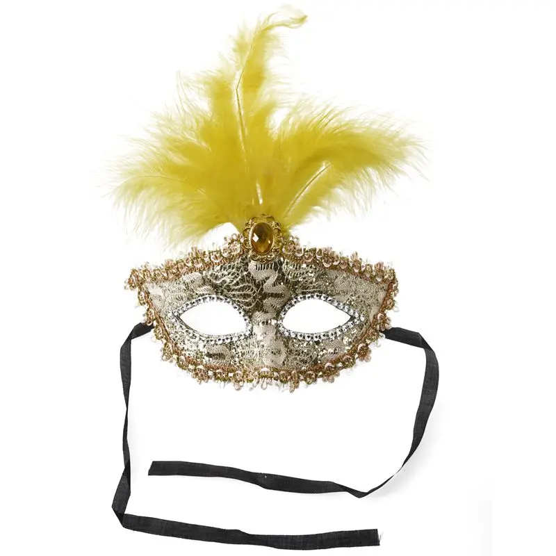

HOT-Mask Mask with Feathers Venetian Style White Gold X Carnival Party