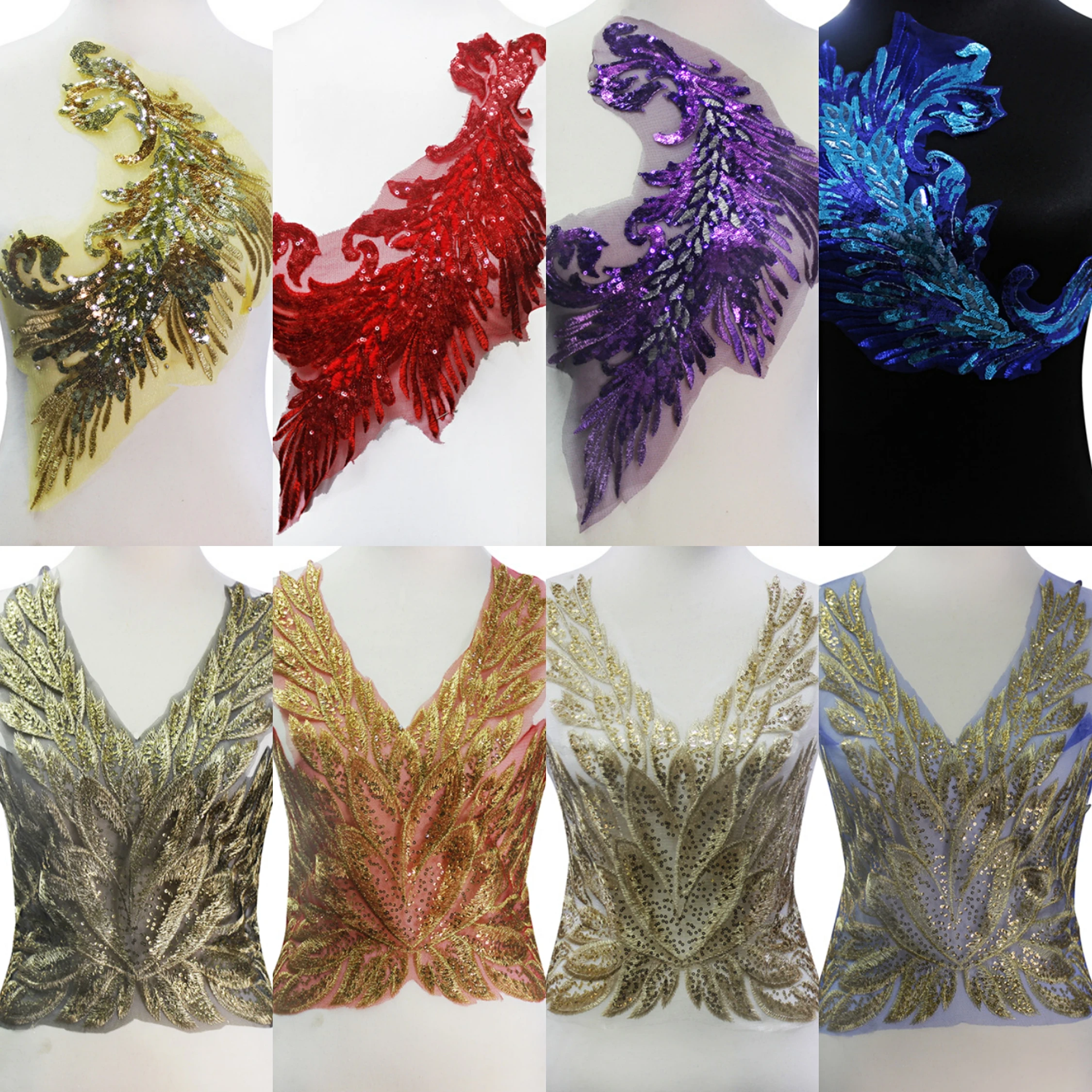 2 шт. кружевные нашивки с бусинами и блестками для свадебного платья|Заплатки| |