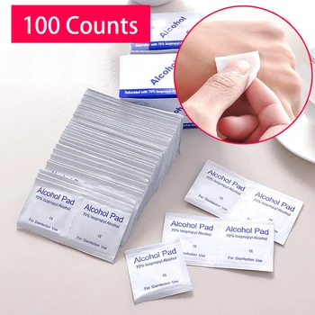 

100 Counts Alcohol Formula Wipes Pads Disposable Alcohol Prep Wipes Individual Package Portable Nail Cleanser Cloth for Nail Art