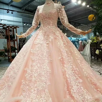 

BGW 31129ht Light Color Girls Pageant Party Dresses Long Tulle Sleeves High Neck Brush Train Beauty Autumn Long Evening Dresses