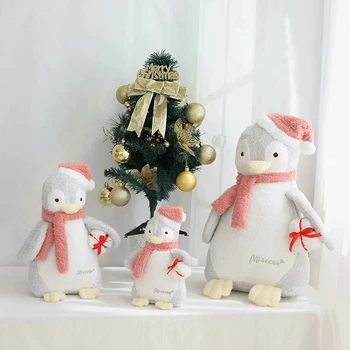 

candice guo! super cute plush toy cartoon animal curly cap scarf penguin holding present soft doll sweet birthday Christmas gift
