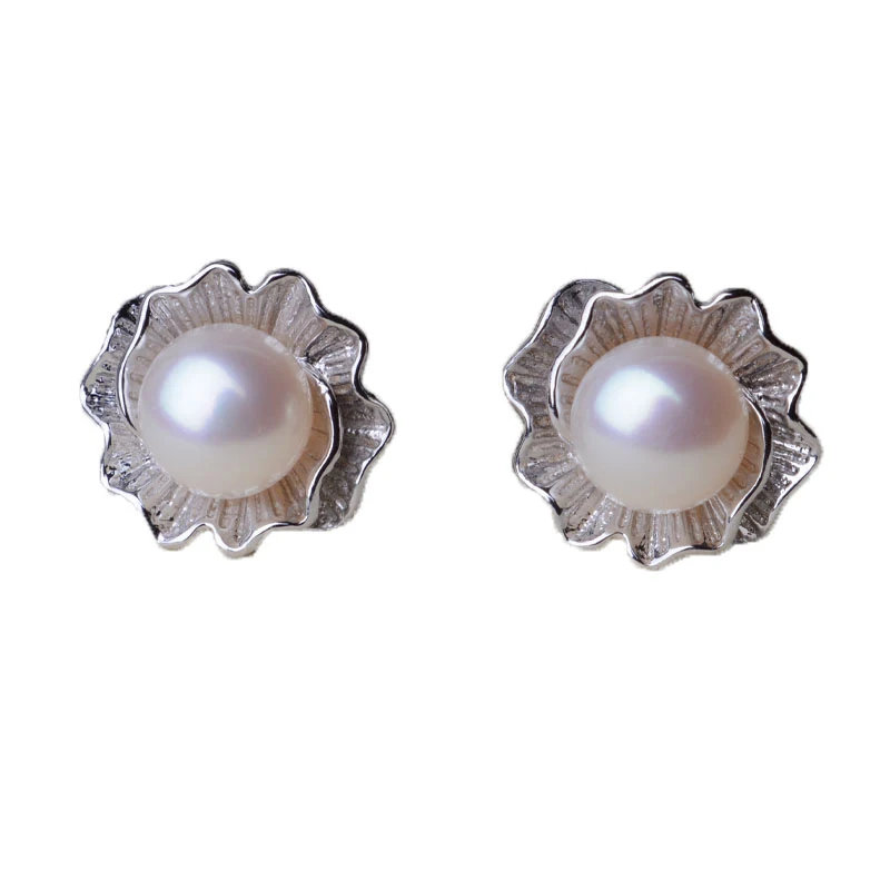white pearl earring Женские серьги из настоящего белого пресноводного натурального жемчуга, модные 925 пробы серебряные серьги-гвоздики для девочек, подарок на день рождения - Цвет камня: white pearl earring