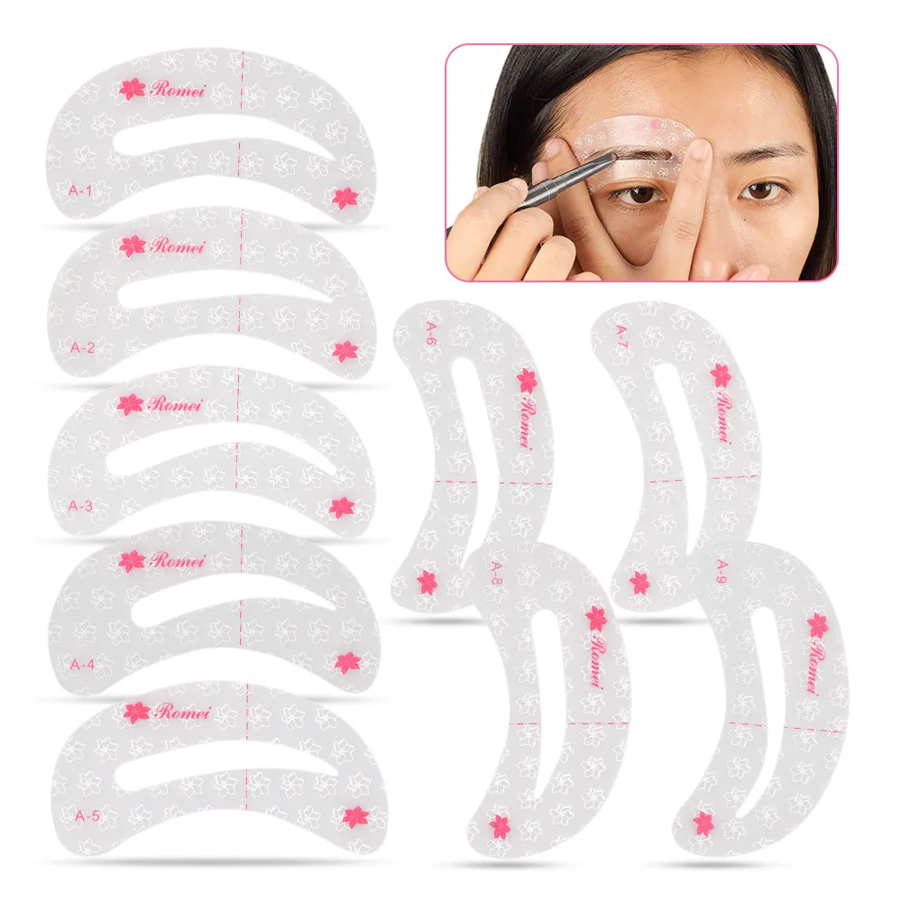 

9 Pcs Reusable New Eyebrow Template Stencil Tool Makeup Eye Brow Template Shaper Make Up Tool Eye Brow Guide Template DIY Beauty