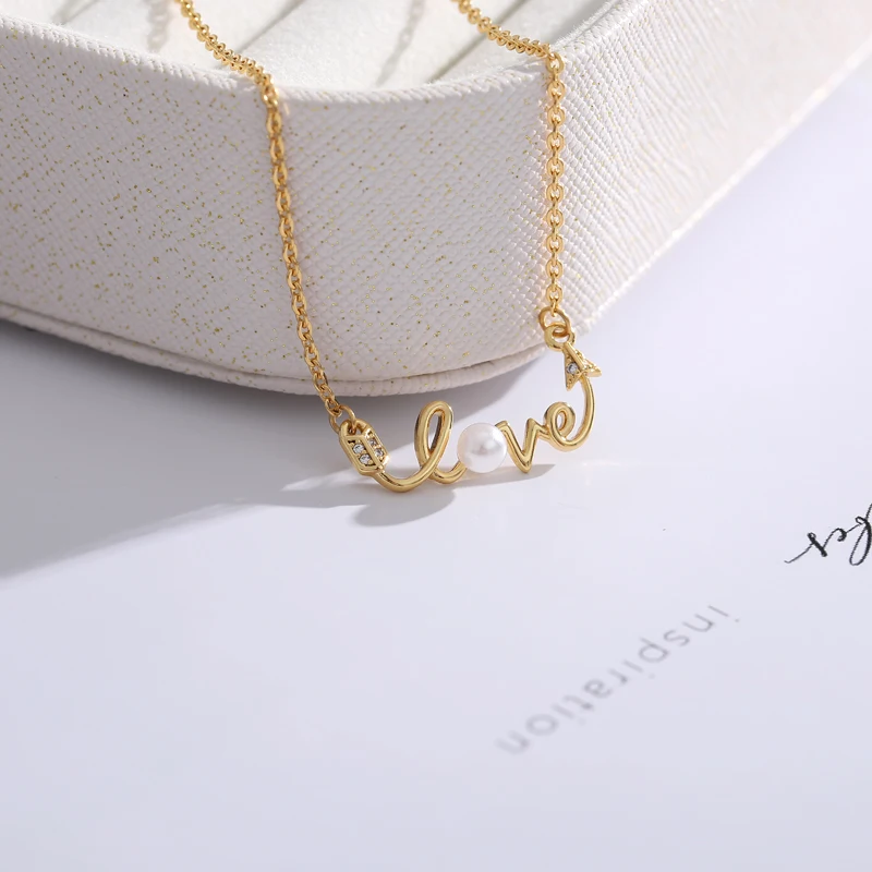 Ожерелье из нержавеющей стали под розовое золото с жемчугом|Ожерелья подвеской| |