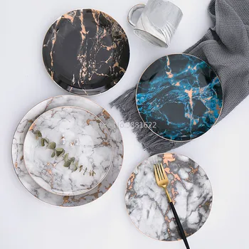

European Style Ceramic Phnom Penh Marble Pattern Dinner Plates Porcelain Dessert Plate Steak Salad Snack Cake Plates Tableware