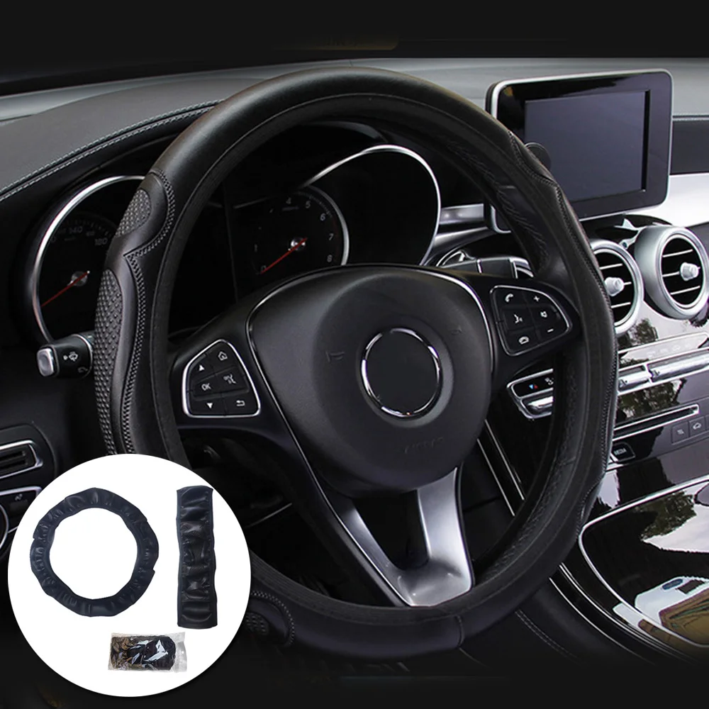 

Universal Luxury Car Steering Wheel Cover Anti-Slip Protector Skin Black 38cm
