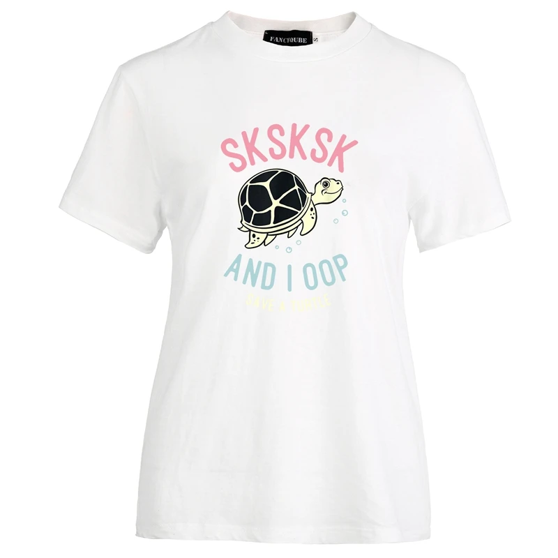 SKSKSK and I oop футболки с буквенным принтом женские повседневные футболки с коротким рукавом и круглым вырезом женские пуловеры Топы - Цвет: W37043WT