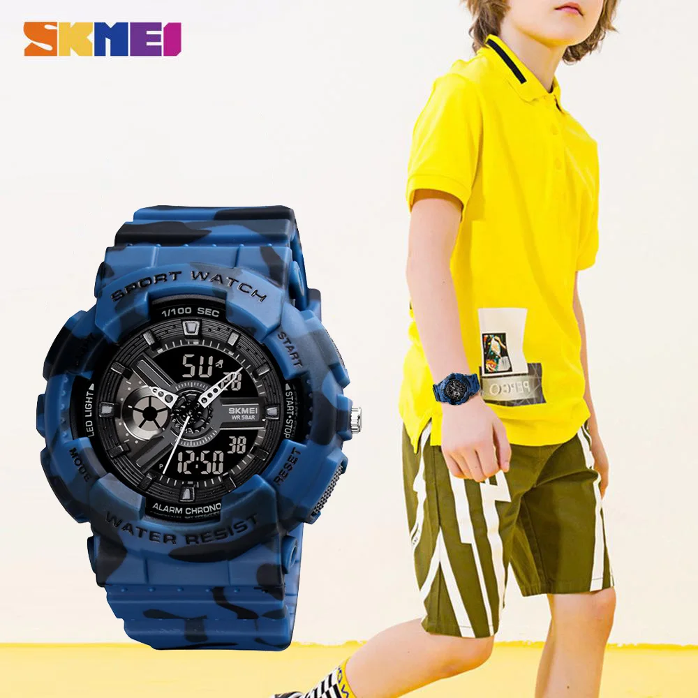 SKMEI 1689 Military Children Electronic Wristwatch Stopwatch Date Alarm Kids Sport Watches 50m Waterproof Clock For Boys Girls afbeelding
