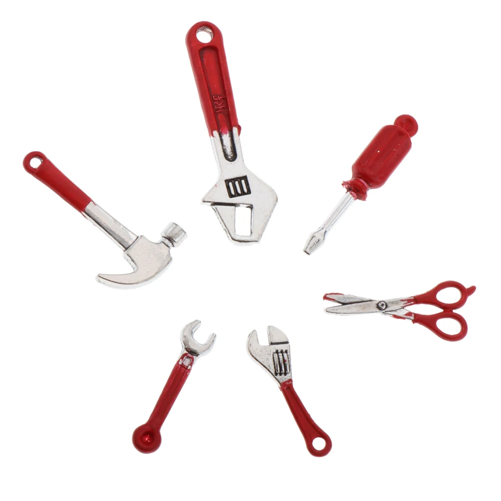 6 Pieces 1:12 Scale Repair Tools Set Simulation for Doll House Garden Scenery