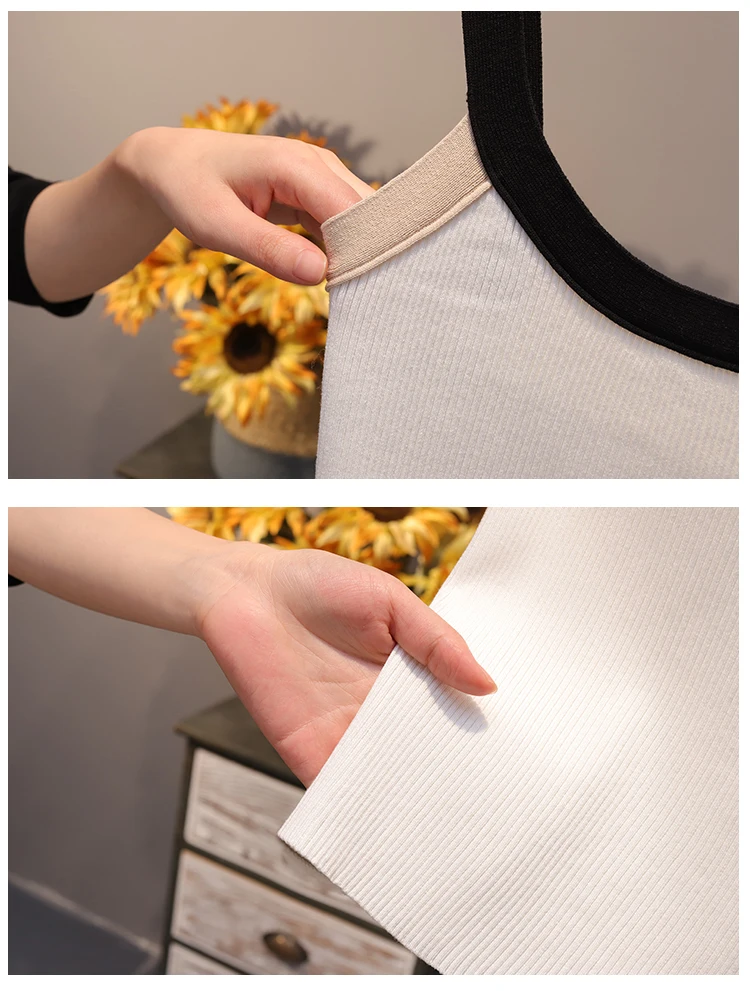 U тип воротник Camis Tank летняя новая трикотажная кофточка женские короткие без рукавов шелковистые тонкие цвета соответствующие внутренней основе рубашки