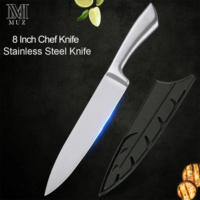 8 inch Chef Knife Набор ножей из нержавеющей стали, кухонные принадлежности, столовые приборы для очистки овощей, утилита Santoku, нож для нарезки хлеба с зубчатым покрытием, нож для шеф-повара, Покрытие оболочки - Цвет: 8 inch Chef Knife