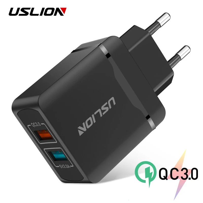

USLION EU Plug Dual USB Charger Quick Charge 3.0 Mobile Phone Fast Charging Chargers For iPhone XS X Samsung Galaxy S9 S10 Plus