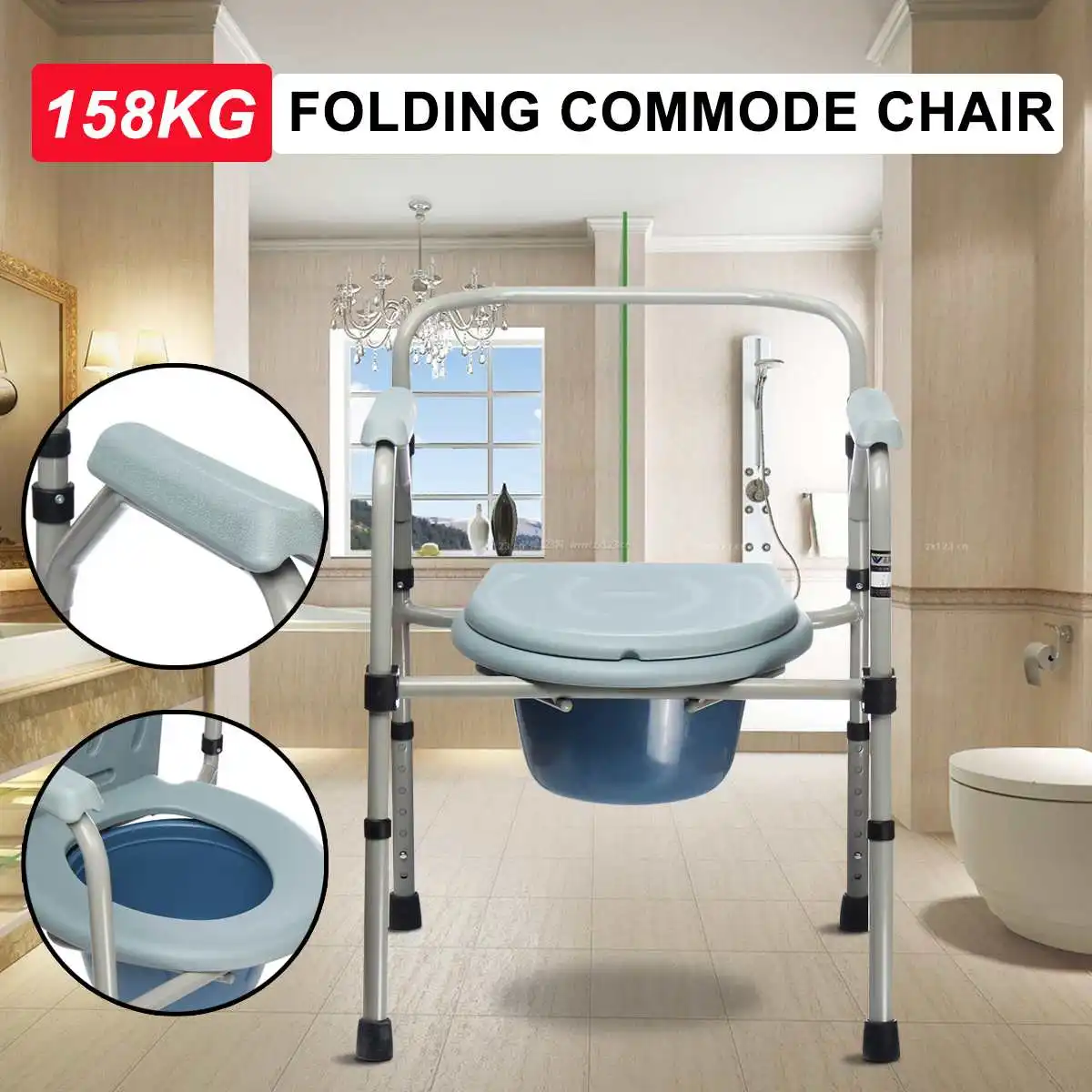 

High Quality Portable Toilet Chair Bath Stool Potty Chairs Folding Elderly Seat Commode Chair