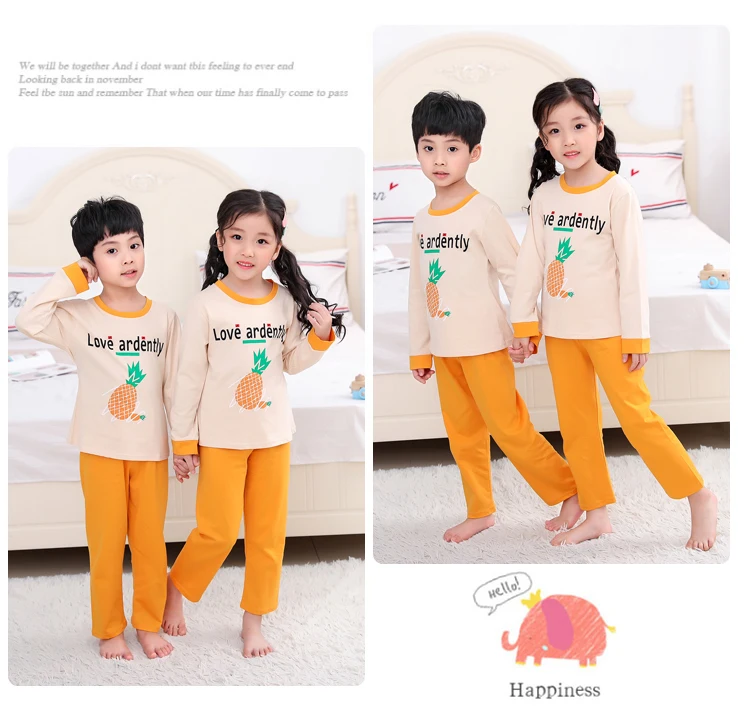 100 cotton pajamas for kids Baby Boys Sleepwear sets autumn Girls Long Sleeve Cartoon Pyjamas Children's home Clothes 3-13T