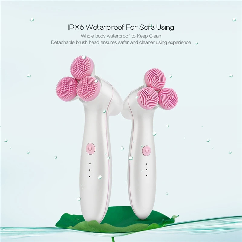 Sonic Facial Cleaner Brush Deep Cleaning 3 Wheels 3D Cleansing Brush Electric Face Massager Scrubber Skin Care Beauty Device