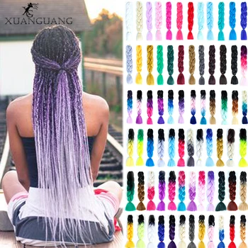

XUANGUANG 24 inches 100g Jumbo Braids High Temperature Fiber Ombre Crochet Extension Hairs Synthetic Ombre Wigs For Women Jumbo