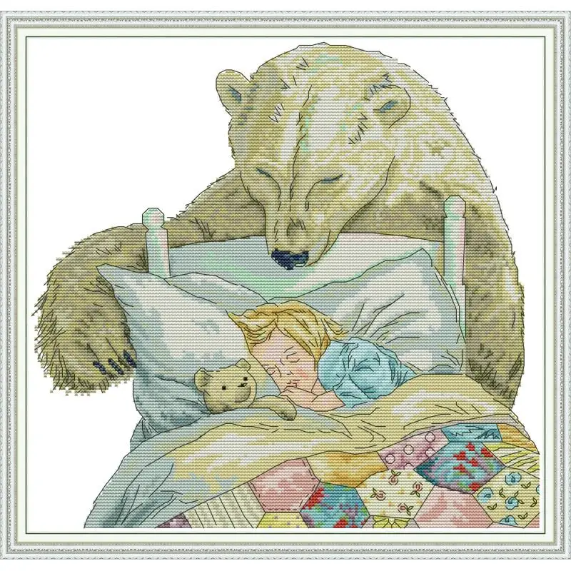 Набор для вышивки медведь и маленькая девочка Joy Sunday | Дом сад