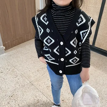 

MILANCEL2020 autumn new kids vest single breast boys knit vest v neck kids cardigans